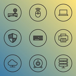 computer icons line style set with mouse notebook vector image