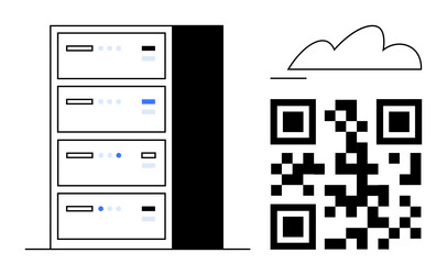 data storage server with cloud backup and qr code vector image