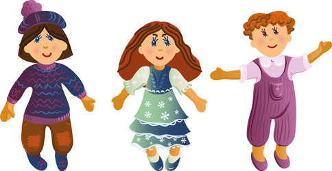 Set cute baby dolls in different clothes vector