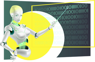 Robot hand shows a pointer in board Royalty Free Vector