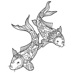 Koi Fish Coloring Page - Zen Art Vector Image