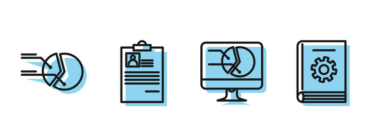 set line computer monitor with graph chart pie vector image