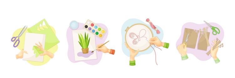 hands create craft and handmade hobby set vector image