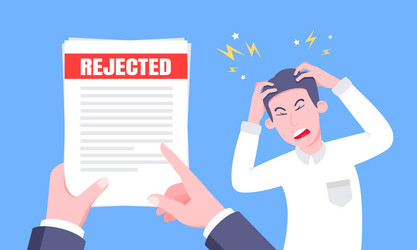 sad man and an envelope with rejected application vector image