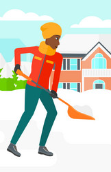 woman shoveling and removing snow vector