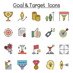goal and target icon set in color line style vector image