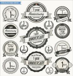 Retro Anniversary Badge Collection - 1 Year Vector Image