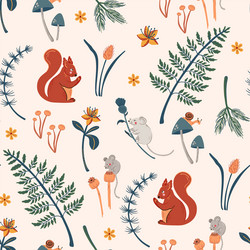 forest seamless pattern with field mice squirrel vector image