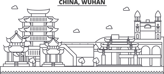 china wuhan architecture line skyline vector