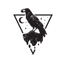 black raven carries a cobblestone in its beak vector