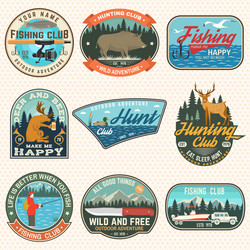 Hunting and Fishing Club Patches Vector Image