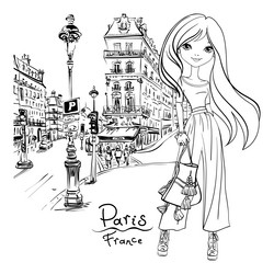 Paris Fashion Girl Vector Image