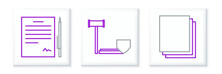set line clean paper contract with pen and judge vector image