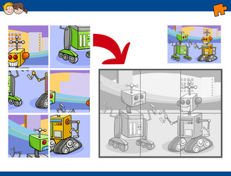 jigsaw puzzle task with robots vector image