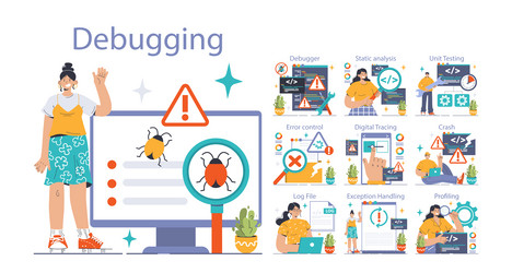 software testing set code and debugging vector image