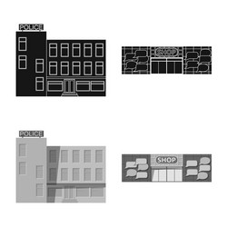isolated object of building and front icon set vector image