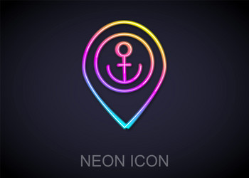 glowing neon line map pointer with anchor icon vector image