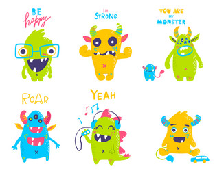 isolated cute cartoon monsters Vector Image