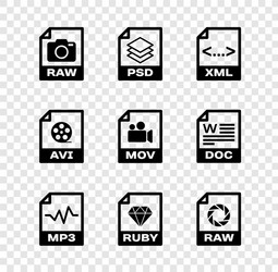 set raw file document psd xml mp3 ruby vector image