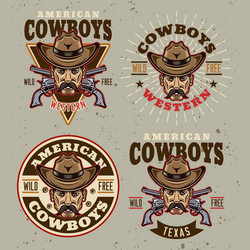 cowboys and wild west set of four vintage vector