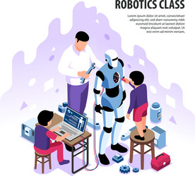 Isometric robotics workshop background vector