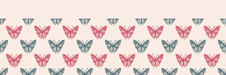 Retro butterfly seamless border 70s style vector