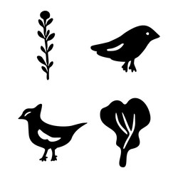 set of bird and botanical motif collection vector image