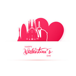 Red heart and silhouette of barcelona city paper vector