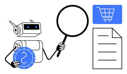 robot analyzing ecommerce with magnifying glass vector image
