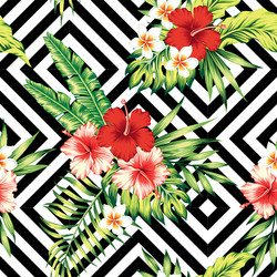 Tropical Hibiscus Palm Pattern Vector Image