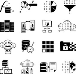 Data Processing Icons - Black Set vector image