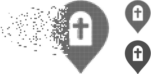 dissolving pixel halftone cemetery marker icon vector image