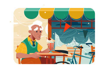 old man sitting at cafe and drinking cocktail vector