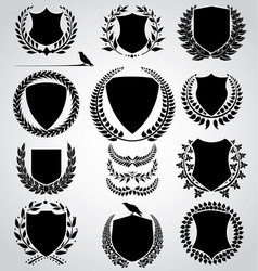 Shield and laurel wreath - set Royalty Free Vector Image