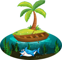 Shark Swimming in Tropical Ocean vector image