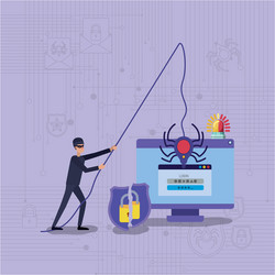 cyber security with computer and hacker vector image