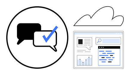 chat message bubble with checkmark and browser vector image