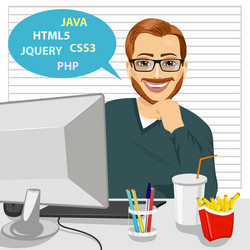 young programmer man working with computer vector image