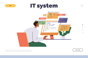 It system landing page design template with man vector