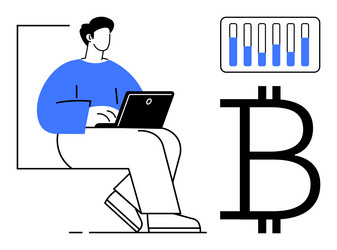 person using laptop with bitcoin symbol and data vector image
