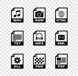set wav file document raw html dll png and pdf vector image