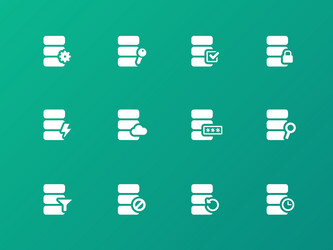 Database icons on green background vector