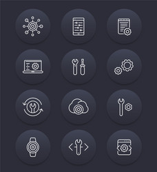 development settings configuration line icons vector