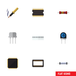 Flat icon electronics set of microprocessor vector