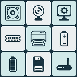 set of 9 computer hardware icons includes router vector image