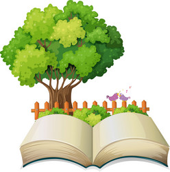 an empty open book and a tree with fence vector image
