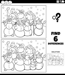 Differences educational game with snowmen color vector