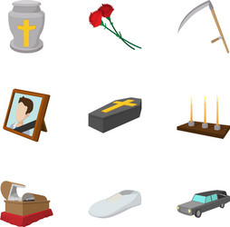 Funeral services icons set cartoon style vector