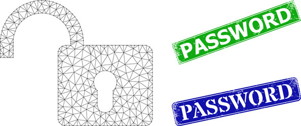 scratched password stamp seals and triangular mesh vector image