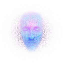 3d rendering of robot face with numbers on white vector